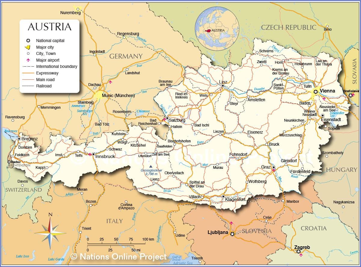 Karte von österreich mit den Städten und Gemeinden