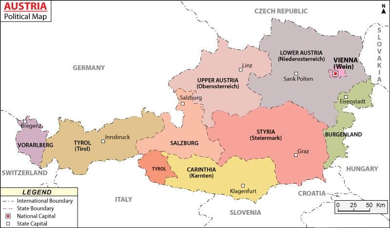 politische Karte von österreich 