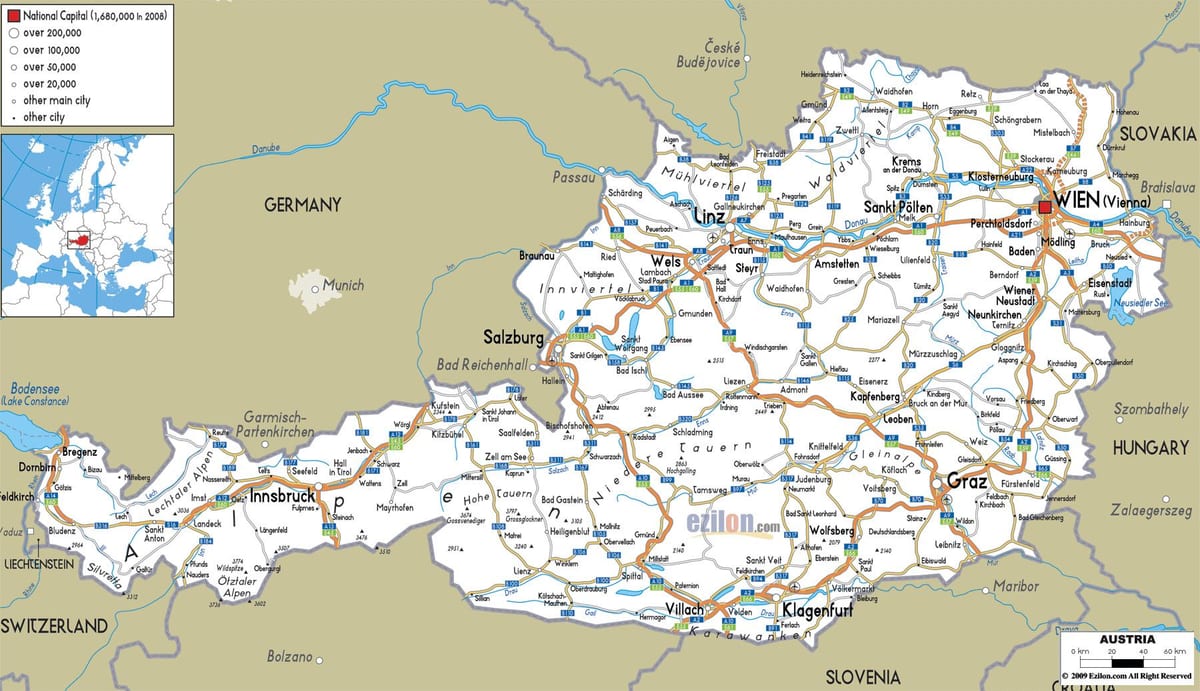 detaillierte Karte von österreich mit den Städten