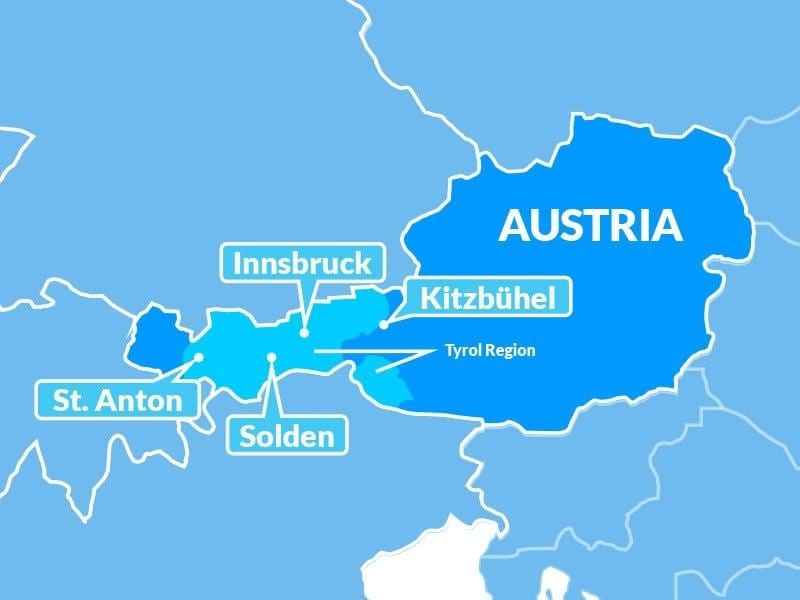 Karte der Karte der region Tirol in österreich