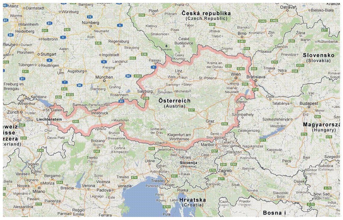 Karte von österreich und benachbarten Ländern