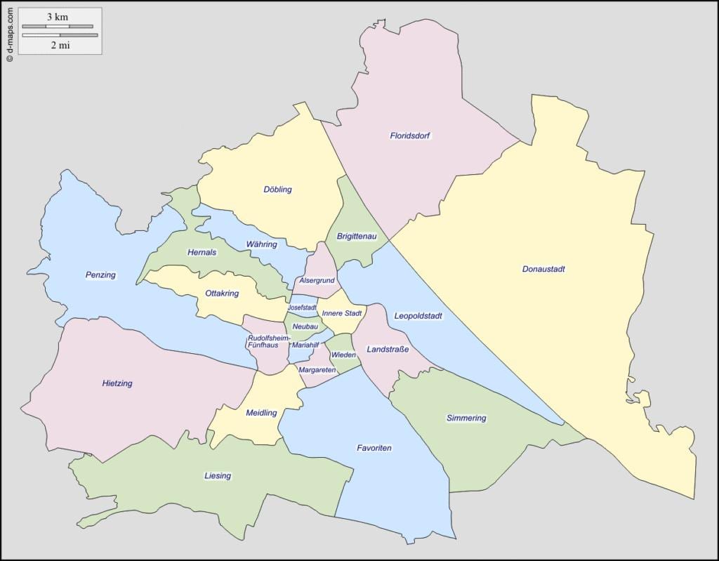 Karte von Wien, österreich, Bezirk