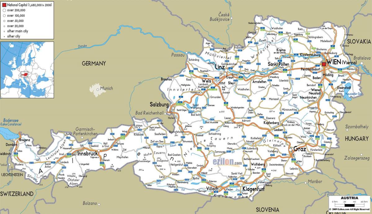 detaillierte Karte von österreich mit den Städten