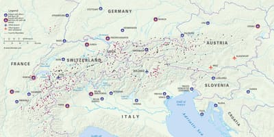 Karte von österreich-ski-resorts Flughäfen